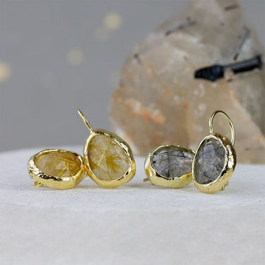 Boucles d'oreilles grosse goutte - Rutile noir