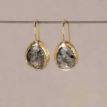 Boucles d'oreilles grosse goutte - Rutile noir