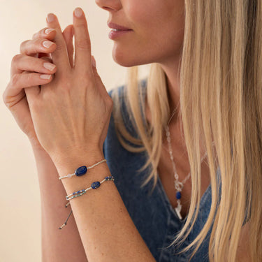 Bracelet Surprise argenté - Lapis Lazuli et Quartz Rose